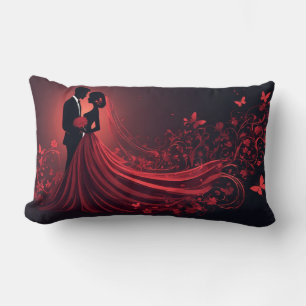 Coussin Rectangle Mariage Rouge Romantique Silhouette de la Mariée e