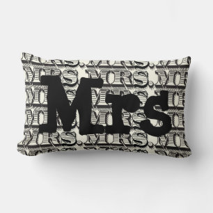 Coussin Rectangle Mariage Typographie Noir et Ivoire Mr