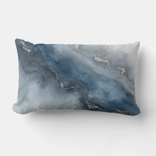 Coussin Rectangle Marine Bleu Charcoal Gris Blanc Beige Abstrait (Recto)