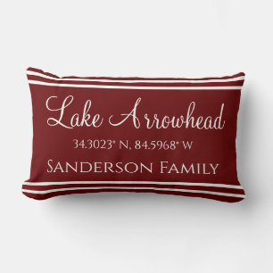Coussin Rectangle Marine Bleu Votre Lac Carte du nom de famille Coor