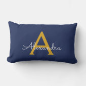 Coussin Rectangle Marine Blue Gold Girl Script Monogramme Nom Modern (Recto)