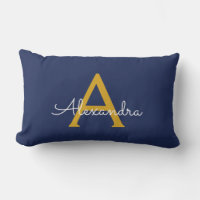 Marine Blue Gold Girl Script Monogramme Nom Modern