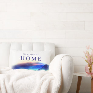 Coussin Rectangle Marine Blue Watercolor Mountains Paysage Famille
