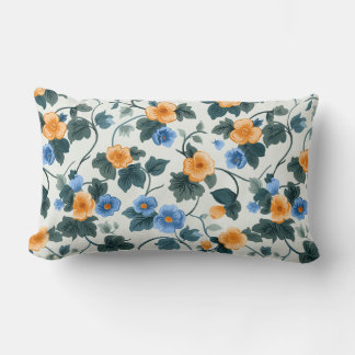 Coussin Rectangle Marine et Orange Botanique