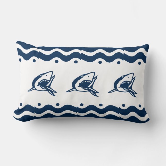 Coussin Rectangle Marine marine moderne bleu et blanc requin (Recto)