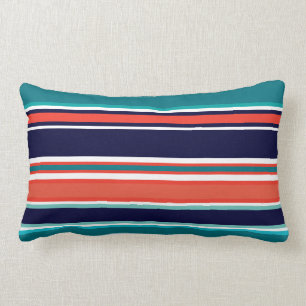 Coussin Rectangle Marine moderne Turquoise Coral Navy Stripes Beach