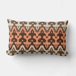 Coussin Rectangle Marocaine Ikat Damask, Brown, Taupe & Coral