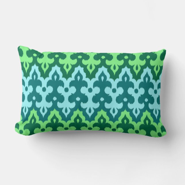 Coussin Rectangle Marocaine Ikat Damask, Turquoise & Jade Green (Recto)