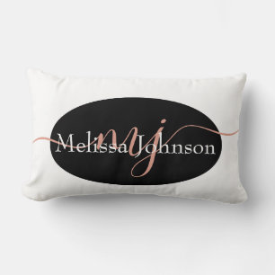 Coussin Rectangle Marquage élégant en or rose sur fond noir