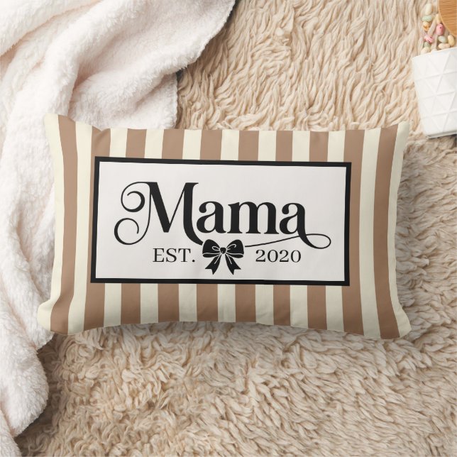 Coussin Rectangle Marron rayé chic personnalisé souvenir de maman (Couverture)
