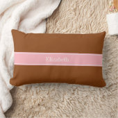 Coussin Rectangle Marron uni, Monogramme avec Ruban Rose (Couverture)