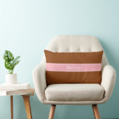 Coussin Rectangle Marron uni, Monogramme avec Ruban Rose (Chaise)