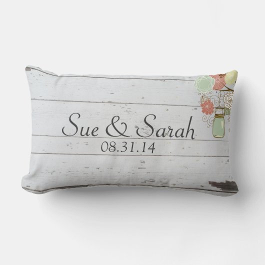 Coussin Rectangle Mason Jars et Fleurs Cadeau Mariage (Recto)