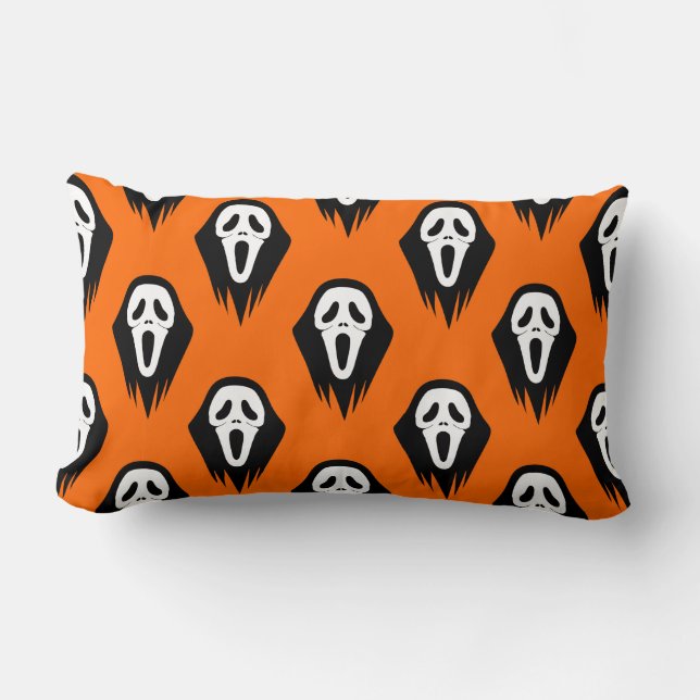 Coussin Rectangle Masque de cri noir et blanc Masque orange Hallowee (Recto)
