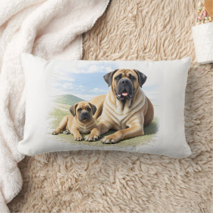Coussin Rectangle Mastiff Dogue anglaise avec enfant en vacances