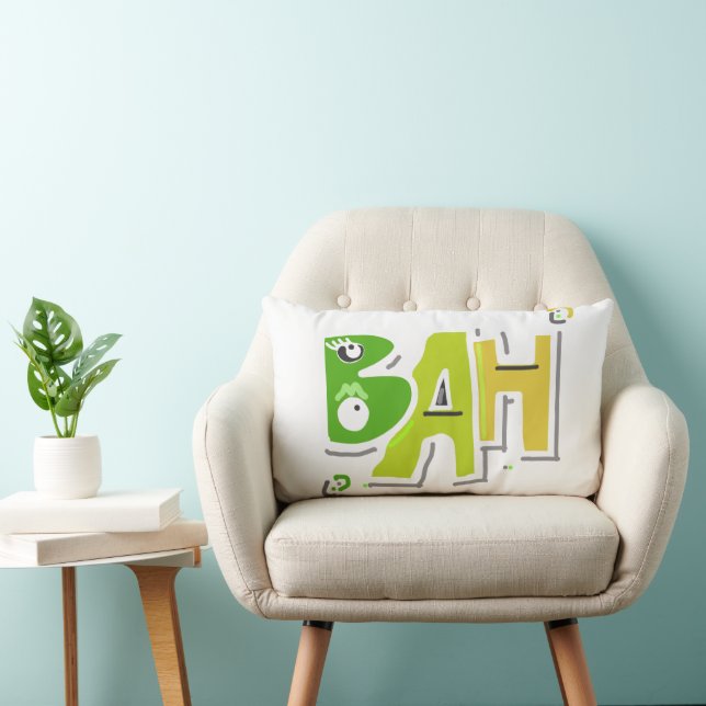 Coussin Rectangle Mazipoodles Bah Humbug Vert Jaune Gradient Blanc (Chaise)