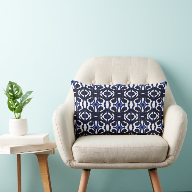 Coussin Rectangle Mazipoodles Neuro Art - Blanc Bleu Noir (Chaise)