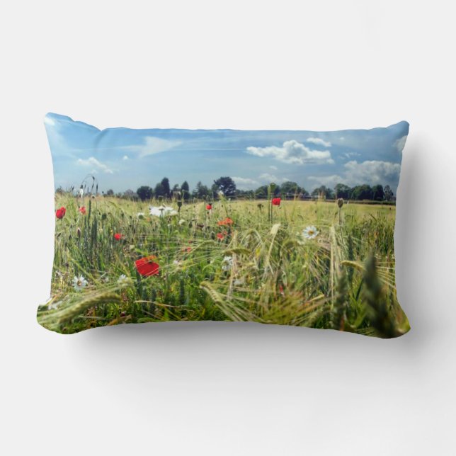 Coussin Rectangle Meadows d'été Fleurs de pavot rouge Jardin d'Angle (Recto)