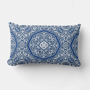 Coussin Rectangle Médaillon en Motif de tuiles persanes - Bleu et bl