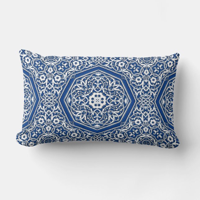 Coussin Rectangle Médaillon en Motif de tuiles persanes - Bleu et bl (Recto)
