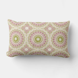 Coussin Rectangle Médaillon Mandala Rose et Vert Olive