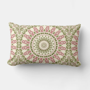 Coussin Rectangle Médaillon vert et rose Motif