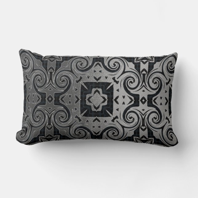 Coussin Rectangle Médalien Noir/Argent-Texture 1 Design 1/ Noir (Recto)