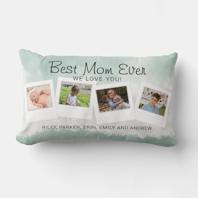 Coussin Rectangle Meilleure maman Ever aquarelle photo pour enfants (Recto)