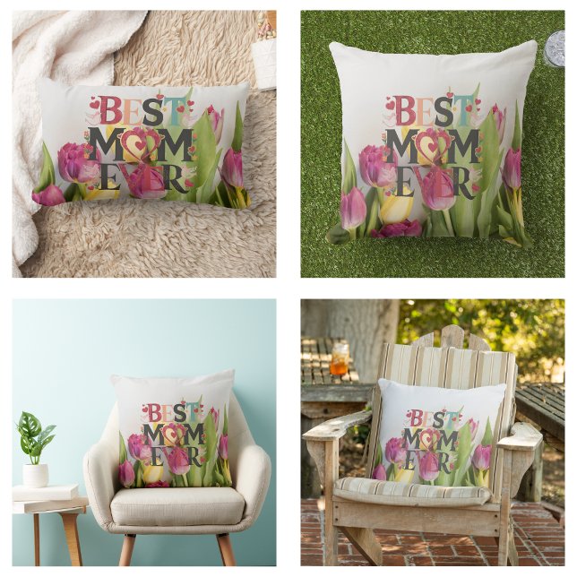 Coussin Rectangle Meilleure Maman Florale Moderne Cœurs Et Fleurs (Floral Best Mom Ever Modern Hearts And Flowers Pillow)