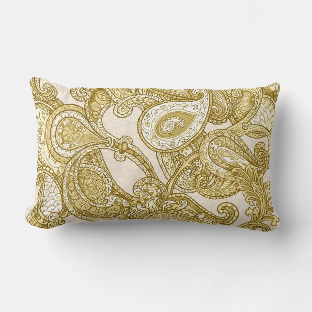 Coussin Rectangle Mélange Paisley en or (Recto)