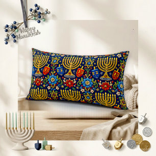 Coussin Rectangle Menorah pour hommes brodée de bleu orné