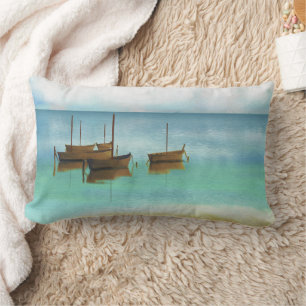 COUSSIN RECTANGLE MER ET BATEAUX CALMES ET RESTREINTS