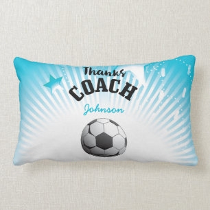 Coussin Rectangle Merci Coach Football Aqua Blue Stars Ball