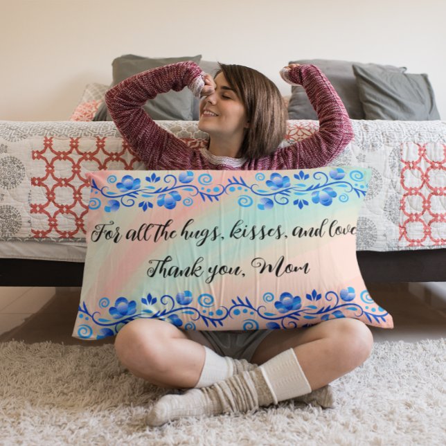 Coussin Rectangle Merci Mom Pastel Floral (Créateur téléchargé)