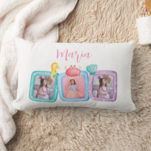 Coussin Rectangle Mermaid 3 Photo Collage Nom de l'enfant (Couverture)