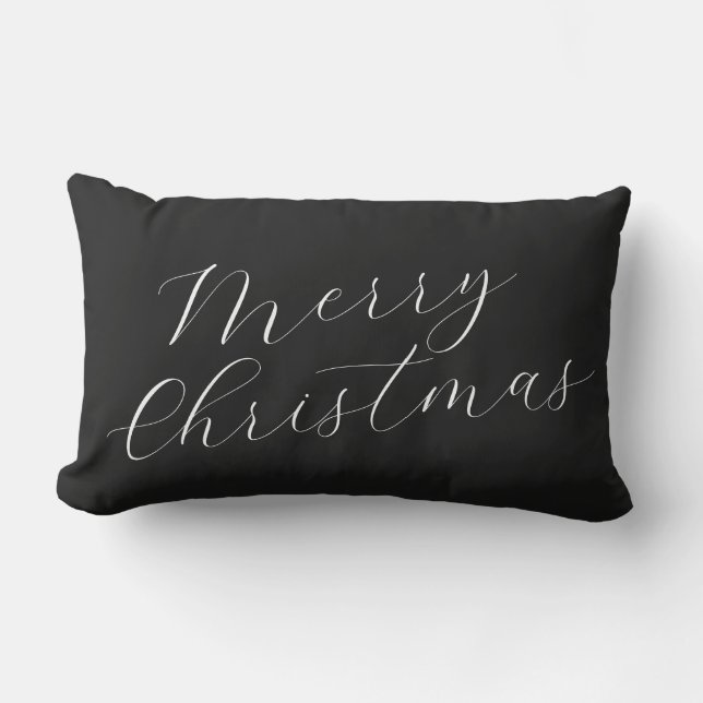 Coussin Rectangle Merry Christmas Black White Script Modern Elegant (Recto)