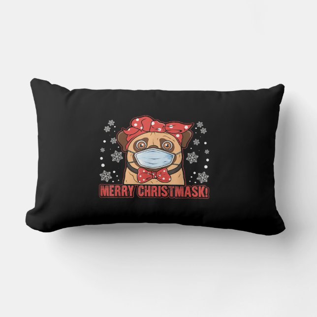 Coussin Rectangle Merry Christmas Cute Pug Dog Breed Furry (Recto)