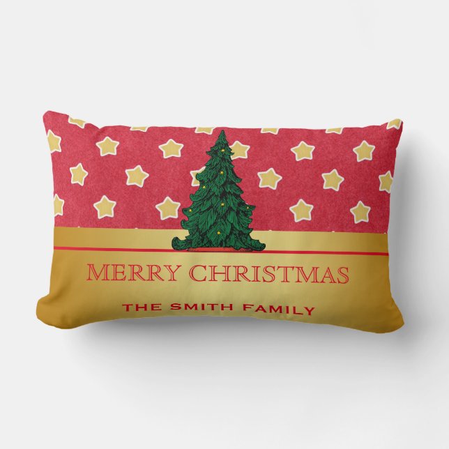 Coussin Rectangle Merry Christmas Tree Gold Parties scintillant Star (Recto)
