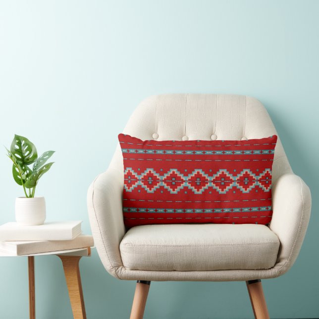 Coussin Rectangle Mésas Sud-Ouest Rouge & Turquoise (Chaise)