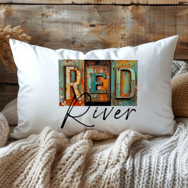 Coussin Rectangle Métal rustique Rouge Rivière Louisiane État (Créateur téléchargé)