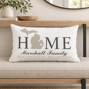 Coussin Rectangle Michigan Maison Blanc Beige Famille Ville Monogram