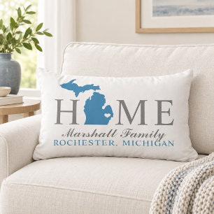 Coussin Rectangle Michigan Maison Bleu État Gris Famille Monogramme