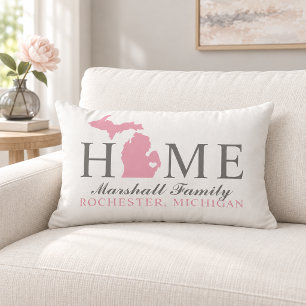 Coussin Rectangle Michigan Maison Monogramme Rose État Gris Famille