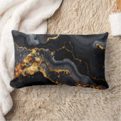 Coussin Rectangle Midnight Onyx & Gold Leaf Abstract Pillow (Couverture)