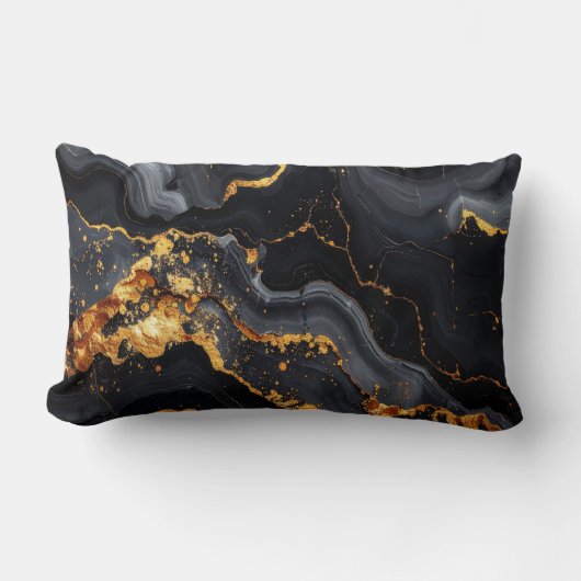 Coussin Rectangle Midnight Onyx & Gold Leaf Abstract Pillow (Recto)