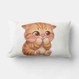 Coussin Rectangle Mignon Chat Orange Timide Rougissant Toile Art Mur