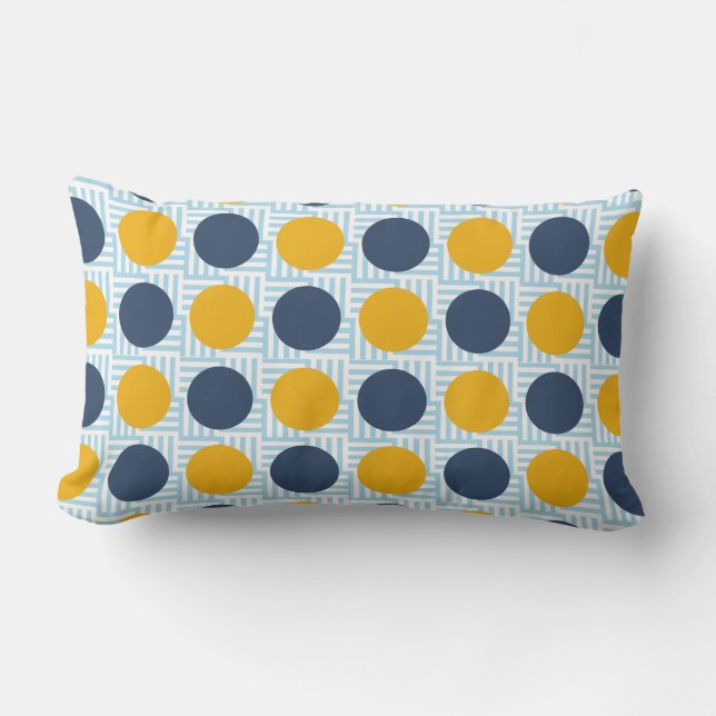 Coussin Rectangle Mignon Drôle Fantaisiste Bleu Jaune À Pois (Recto)