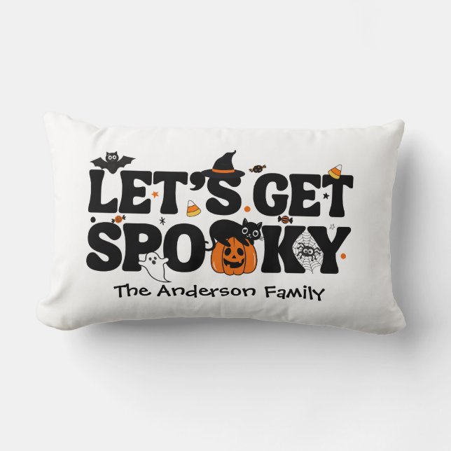 Coussin Rectangle Mignon et Effrayant Halloween Noir et Orange (Recto)