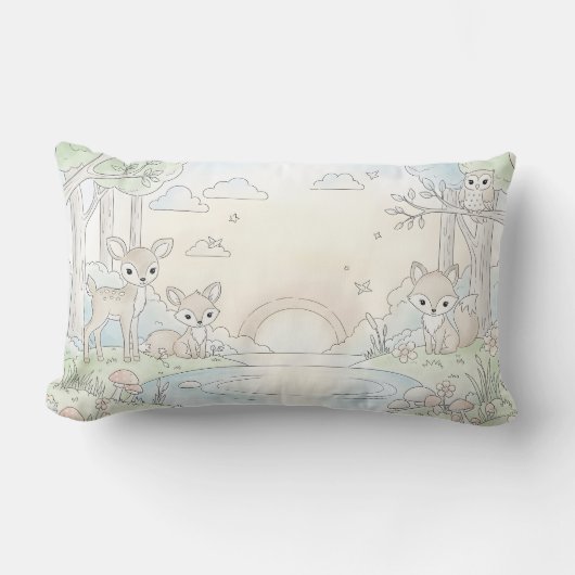 Coussin Rectangle Mignon Faon et Renard de la Forêt (Recto)