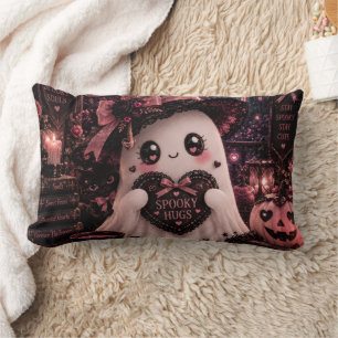 Coussin Rectangle Mignon Gothique Rose Fantôme Halloween Drôle Câlin